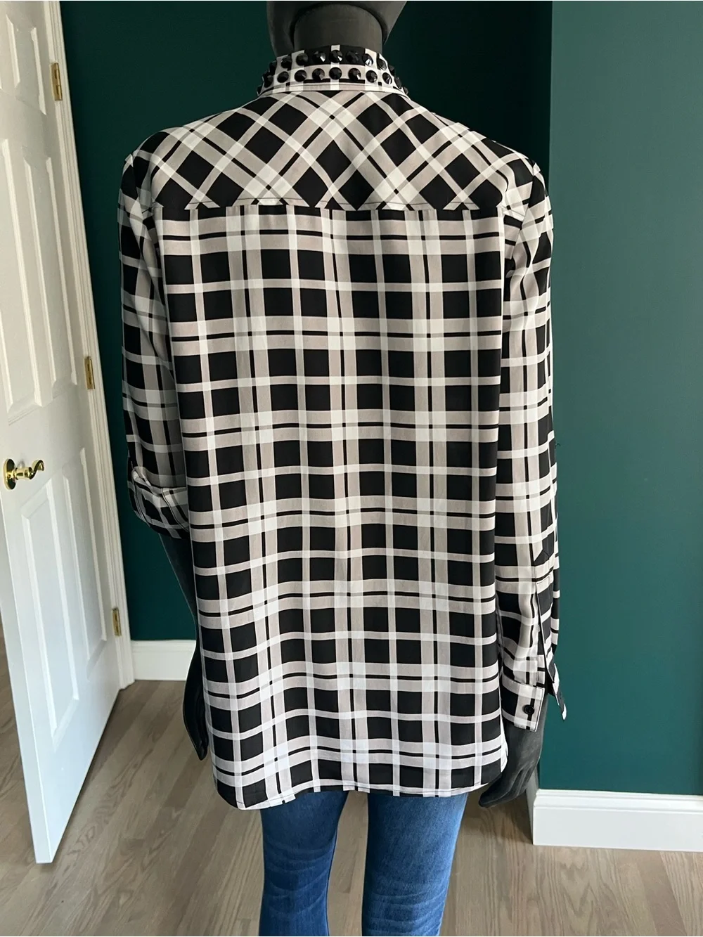 Michael Kors Black and White Plaid Button-Down Shirt